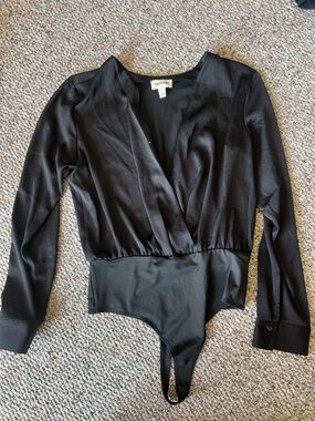 Open Edit Black Long-Sleeve Bodysuit